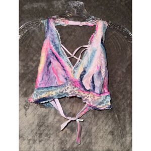 PINK Victoria Secret Lace Bralette Colorful Tie Dye Unpadded Bra Large